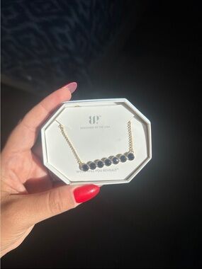 Gold Bar Necklace with Blue Stones